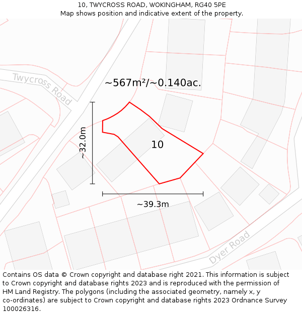 10, TWYCROSS ROAD, WOKINGHAM, RG40 5PE: Plot and title map