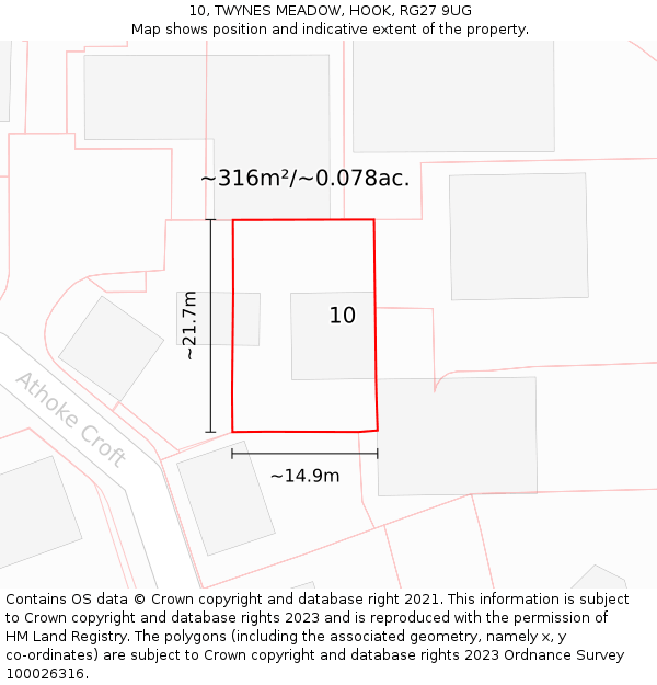 10, TWYNES MEADOW, HOOK, RG27 9UG: Plot and title map