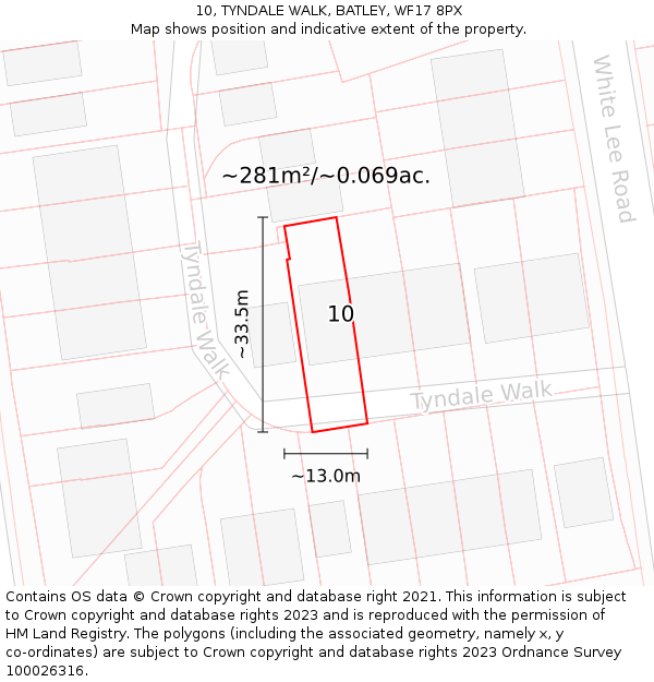 10, TYNDALE WALK, BATLEY, WF17 8PX: Plot and title map