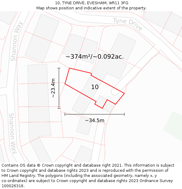 10, TYNE DRIVE, EVESHAM, WR11 3FG: Plot and title map
