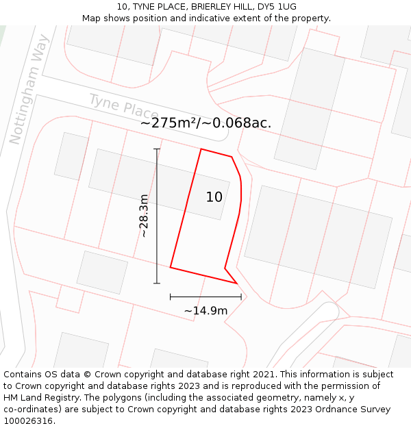 10, TYNE PLACE, BRIERLEY HILL, DY5 1UG: Plot and title map