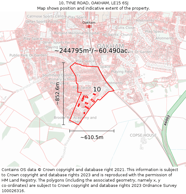 10, TYNE ROAD, OAKHAM, LE15 6SJ: Plot and title map