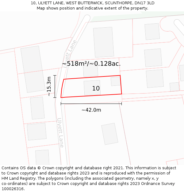 10, ULYETT LANE, WEST BUTTERWICK, SCUNTHORPE, DN17 3LD: Plot and title map