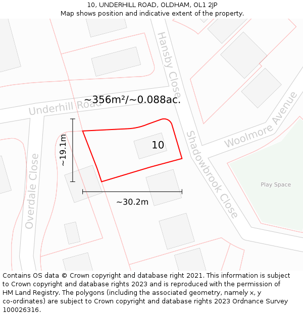 10, UNDERHILL ROAD, OLDHAM, OL1 2JP: Plot and title map