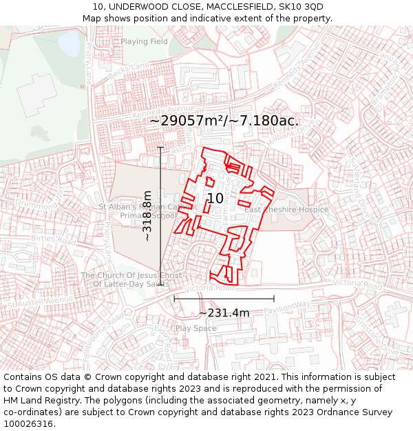 10, UNDERWOOD CLOSE, MACCLESFIELD, SK10 3QD: Plot and title map