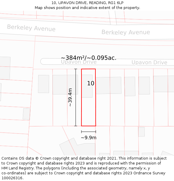 10, UPAVON DRIVE, READING, RG1 6LP: Plot and title map