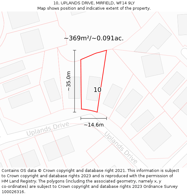 10, UPLANDS DRIVE, MIRFIELD, WF14 9LY: Plot and title map