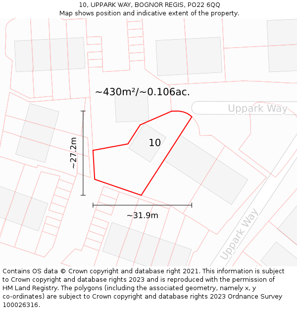 10, UPPARK WAY, BOGNOR REGIS, PO22 6QQ: Plot and title map