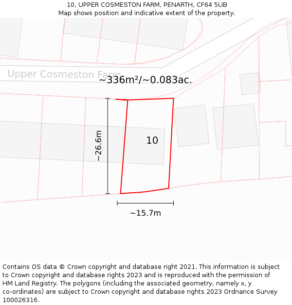 10, UPPER COSMESTON FARM, PENARTH, CF64 5UB: Plot and title map