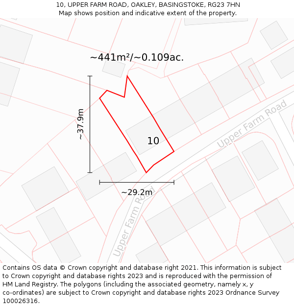 10, UPPER FARM ROAD, OAKLEY, BASINGSTOKE, RG23 7HN: Plot and title map