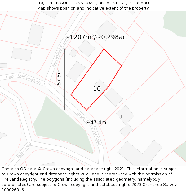 10, UPPER GOLF LINKS ROAD, BROADSTONE, BH18 8BU: Plot and title map