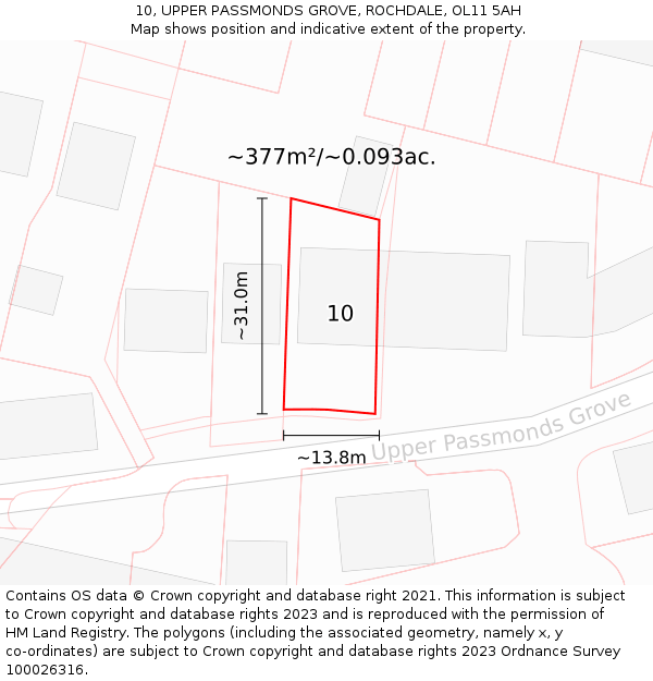 10, UPPER PASSMONDS GROVE, ROCHDALE, OL11 5AH: Plot and title map