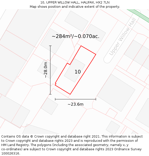 10, UPPER WILLOW HALL, HALIFAX, HX2 7LN: Plot and title map