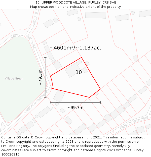 10, UPPER WOODCOTE VILLAGE, PURLEY, CR8 3HE: Plot and title map