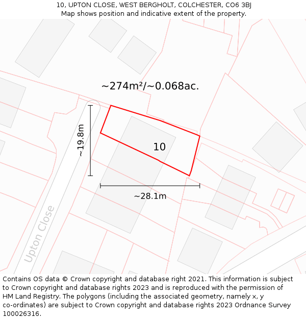 10, UPTON CLOSE, WEST BERGHOLT, COLCHESTER, CO6 3BJ: Plot and title map