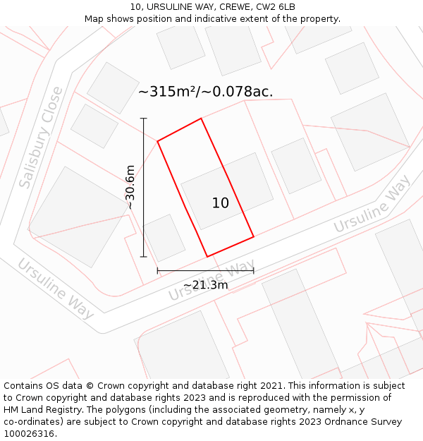 10, URSULINE WAY, CREWE, CW2 6LB: Plot and title map