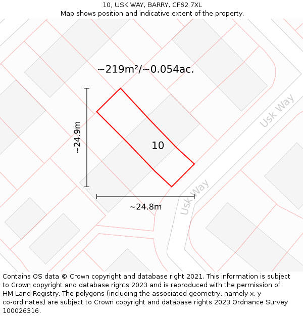 10, USK WAY, BARRY, CF62 7XL: Plot and title map