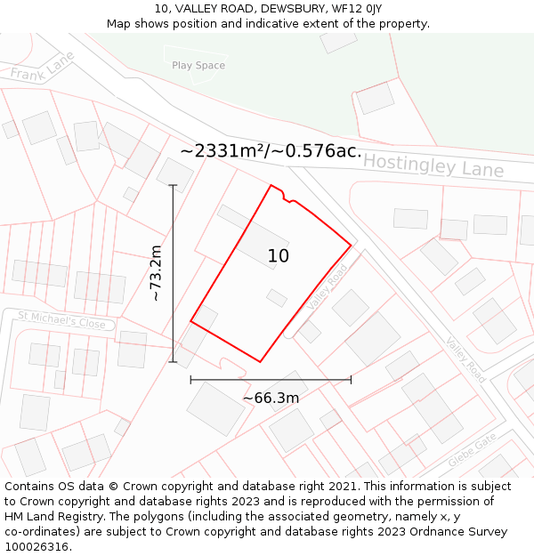 10, VALLEY ROAD, DEWSBURY, WF12 0JY: Plot and title map