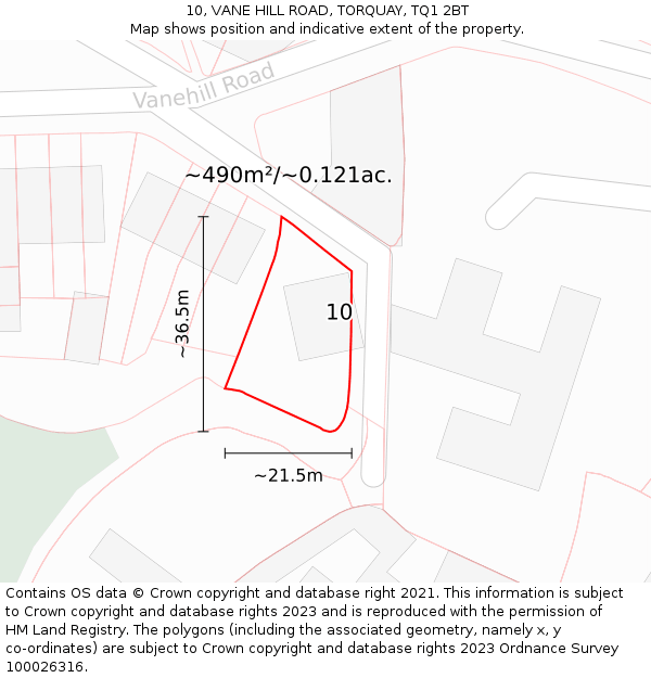 10, VANE HILL ROAD, TORQUAY, TQ1 2BT: Plot and title map