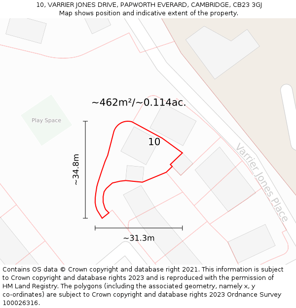 10, VARRIER JONES DRIVE, PAPWORTH EVERARD, CAMBRIDGE, CB23 3GJ: Plot and title map