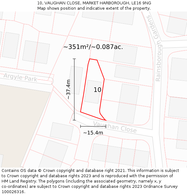 10, VAUGHAN CLOSE, MARKET HARBOROUGH, LE16 9NG: Plot and title map