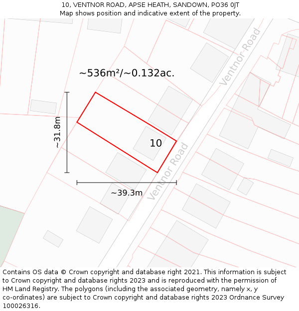 10, VENTNOR ROAD, APSE HEATH, SANDOWN, PO36 0JT: Plot and title map