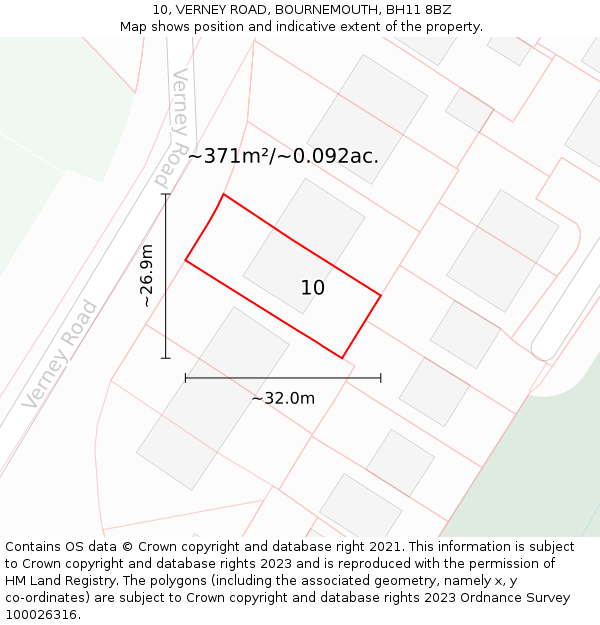 10, VERNEY ROAD, BOURNEMOUTH, BH11 8BZ: Plot and title map
