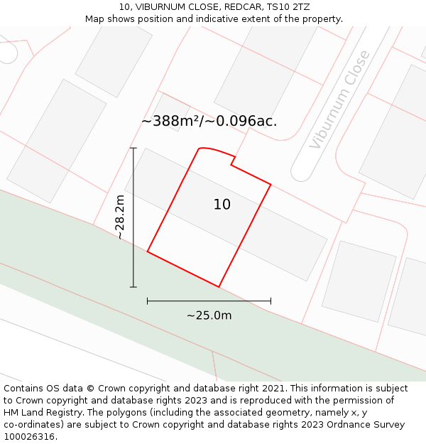 10, VIBURNUM CLOSE, REDCAR, TS10 2TZ: Plot and title map