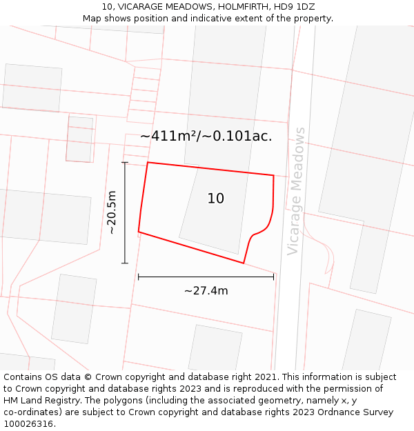 10, VICARAGE MEADOWS, HOLMFIRTH, HD9 1DZ: Plot and title map