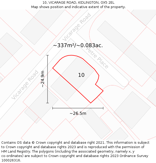 10, VICARAGE ROAD, KIDLINGTON, OX5 2EL: Plot and title map