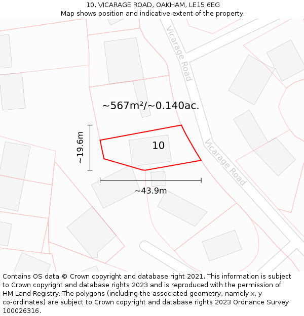 10, VICARAGE ROAD, OAKHAM, LE15 6EG: Plot and title map