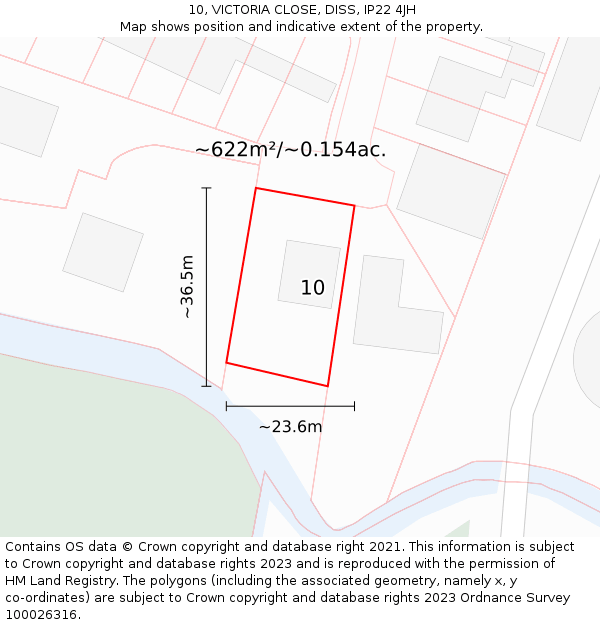 10, VICTORIA CLOSE, DISS, IP22 4JH: Plot and title map