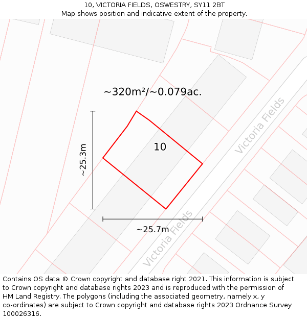 10, VICTORIA FIELDS, OSWESTRY, SY11 2BT: Plot and title map