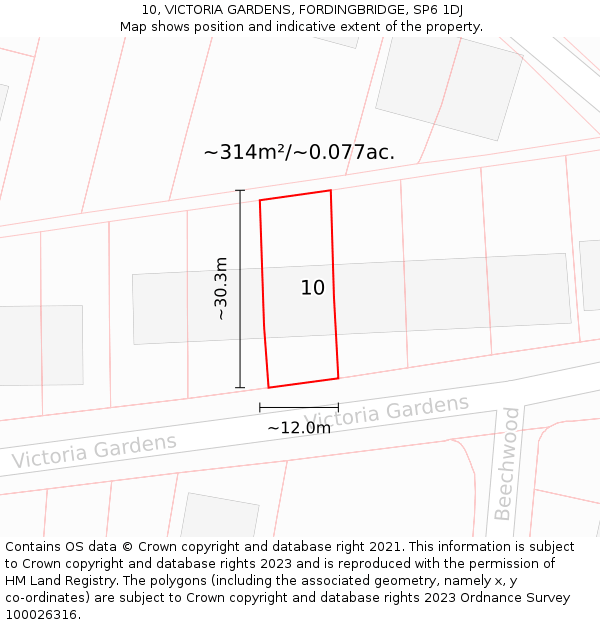 10, VICTORIA GARDENS, FORDINGBRIDGE, SP6 1DJ: Plot and title map