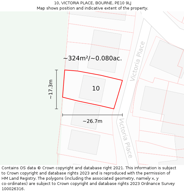 10, VICTORIA PLACE, BOURNE, PE10 9LJ: Plot and title map