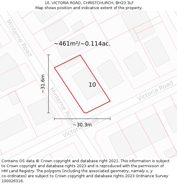 10, VICTORIA ROAD, CHRISTCHURCH, BH23 3LF: Plot and title map