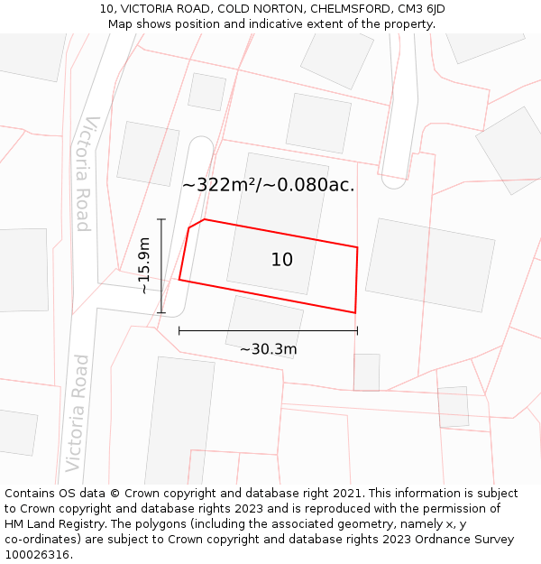 10, VICTORIA ROAD, COLD NORTON, CHELMSFORD, CM3 6JD: Plot and title map