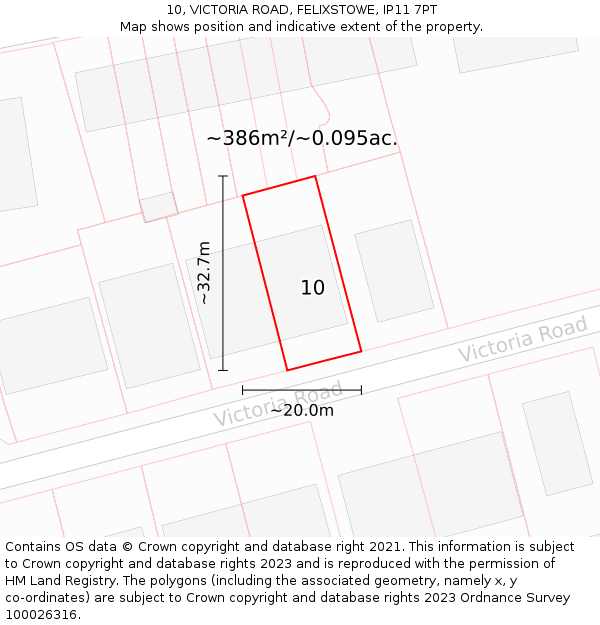 10, VICTORIA ROAD, FELIXSTOWE, IP11 7PT: Plot and title map