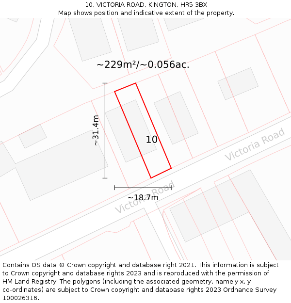 10, VICTORIA ROAD, KINGTON, HR5 3BX: Plot and title map