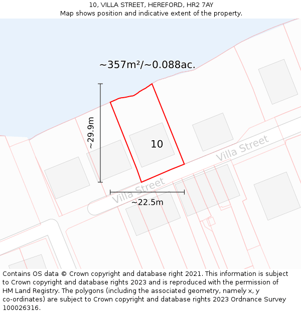 10, VILLA STREET, HEREFORD, HR2 7AY: Plot and title map