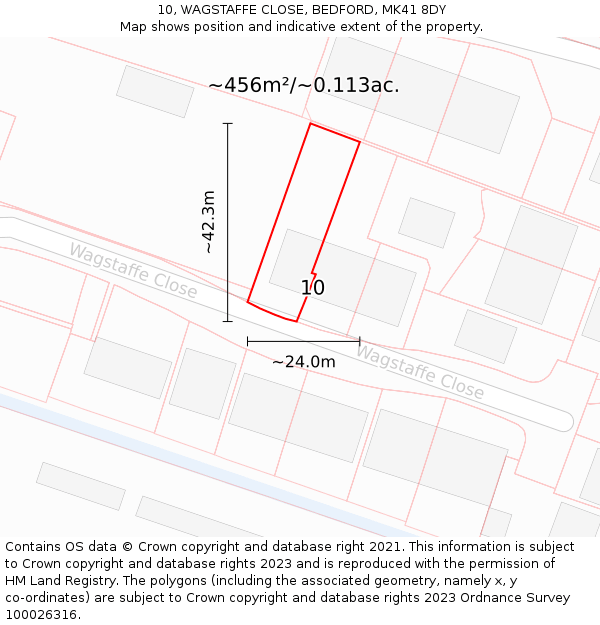 10, WAGSTAFFE CLOSE, BEDFORD, MK41 8DY: Plot and title map