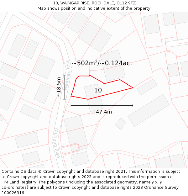 10, WAINGAP RISE, ROCHDALE, OL12 9TZ: Plot and title map