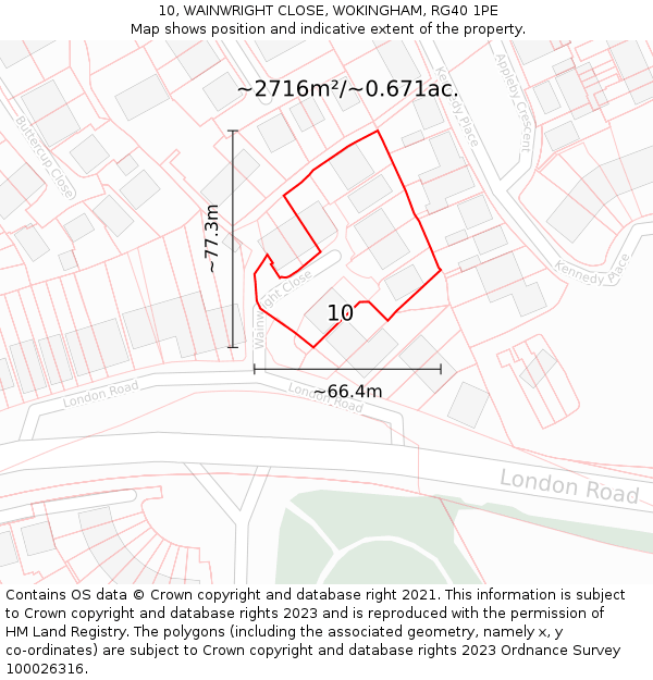 10, WAINWRIGHT CLOSE, WOKINGHAM, RG40 1PE: Plot and title map