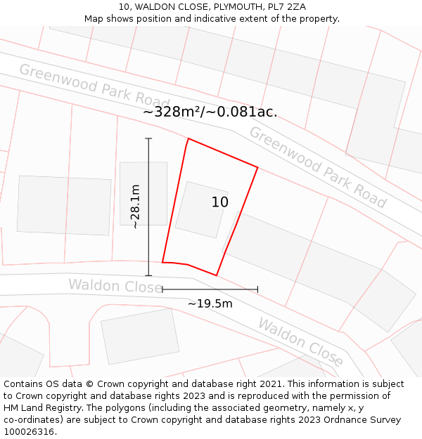 10, WALDON CLOSE, PLYMOUTH, PL7 2ZA: Plot and title map