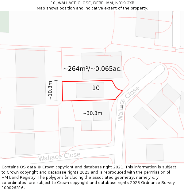 10, WALLACE CLOSE, DEREHAM, NR19 2XR: Plot and title map