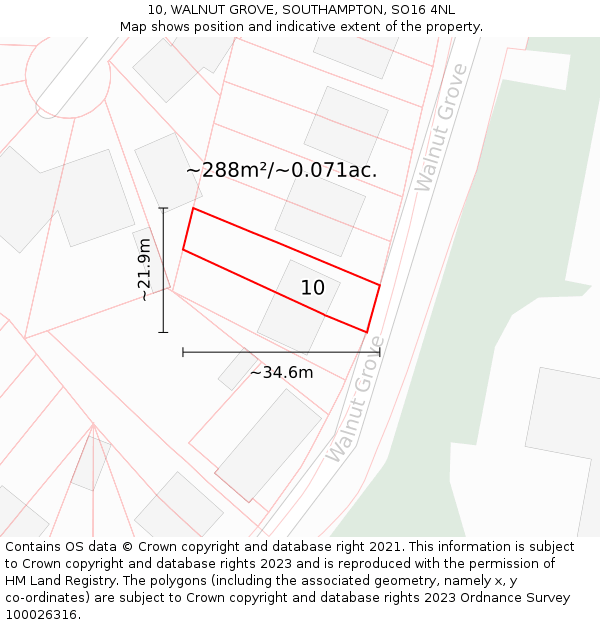 10, WALNUT GROVE, SOUTHAMPTON, SO16 4NL: Plot and title map