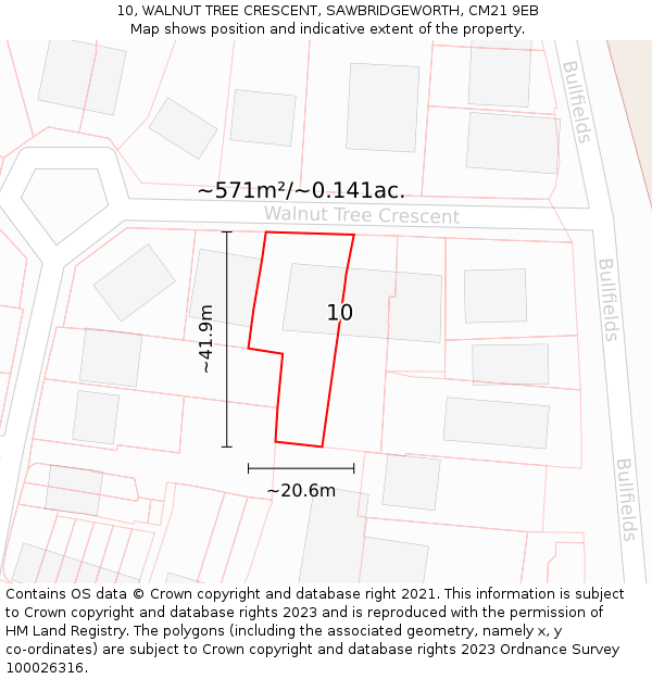 10, WALNUT TREE CRESCENT, SAWBRIDGEWORTH, CM21 9EB: Plot and title map