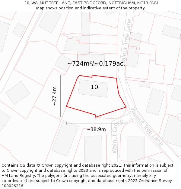 10, WALNUT TREE LANE, EAST BRIDGFORD, NOTTINGHAM, NG13 8NN: Plot and title map