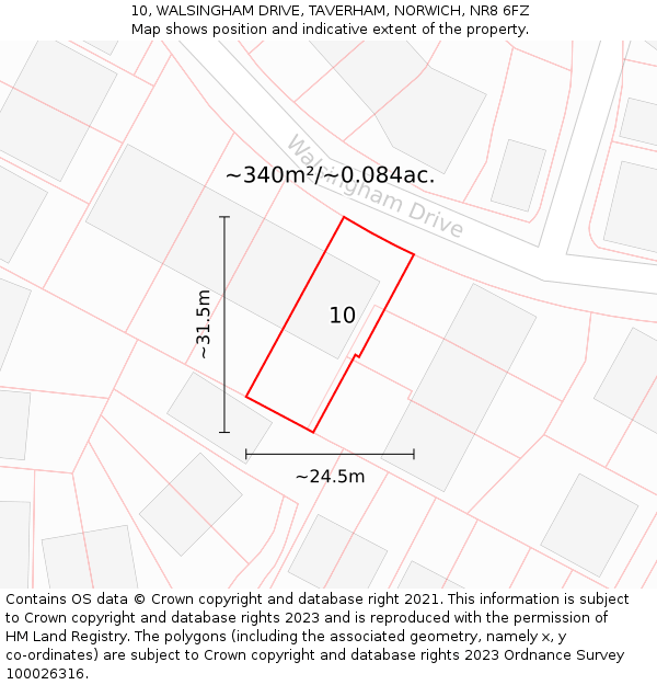 10, WALSINGHAM DRIVE, TAVERHAM, NORWICH, NR8 6FZ: Plot and title map