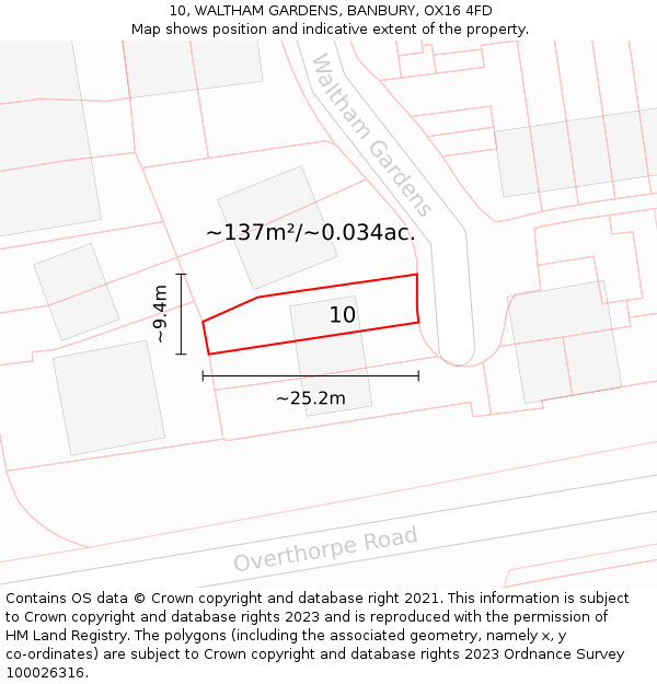 10, WALTHAM GARDENS, BANBURY, OX16 4FD: Plot and title map